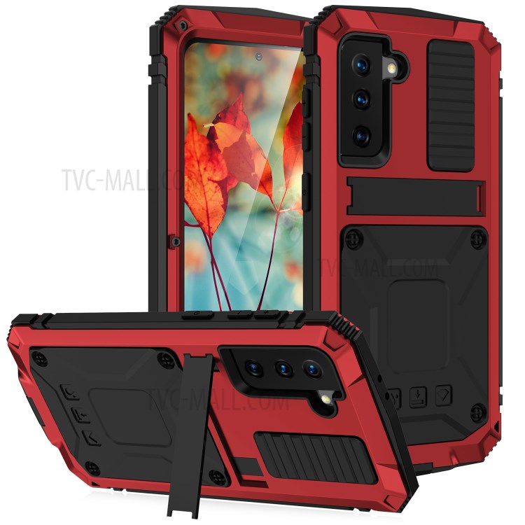 Shockproof Dustproof Kickstand TPU+Metal Protector Cover Kickstand Shell for Samsung Galaxy S21+ 5G - Red-1