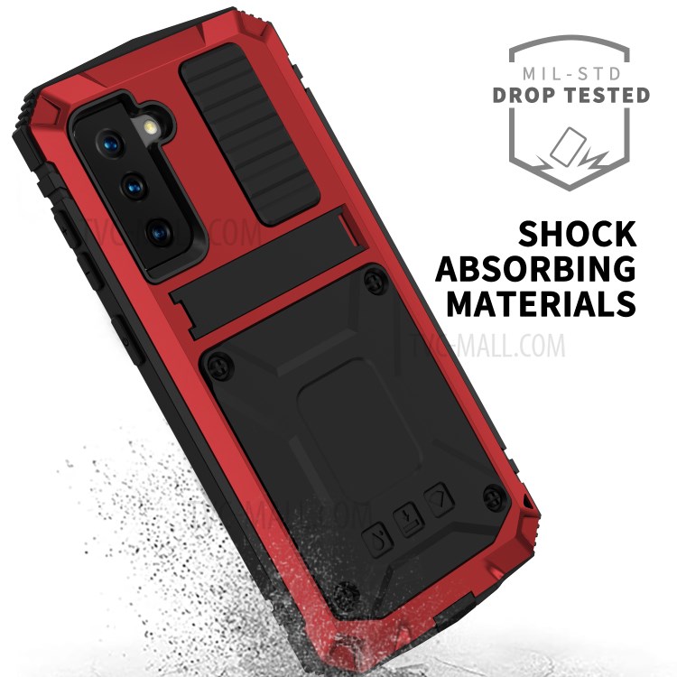 Shockproof Dustproof Kickstand TPU+Metal Protector Cover Kickstand Shell for Samsung Galaxy S21+ 5G - Red-3