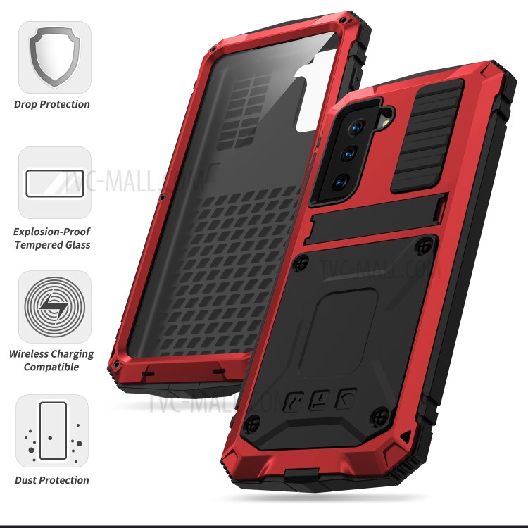 Shockproof Dustproof Kickstand TPU+Metal Protector Cover Kickstand Shell for Samsung Galaxy S21+ 5G - Red-4