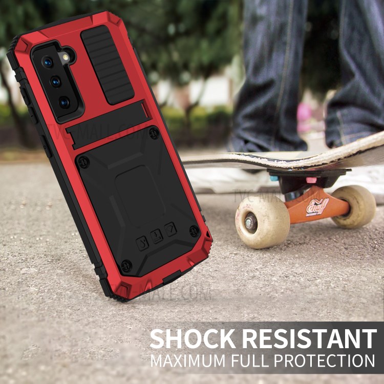 Shockproof Dustproof Kickstand TPU+Metal Protector Cover Kickstand Shell for Samsung Galaxy S21+ 5G - Red-6