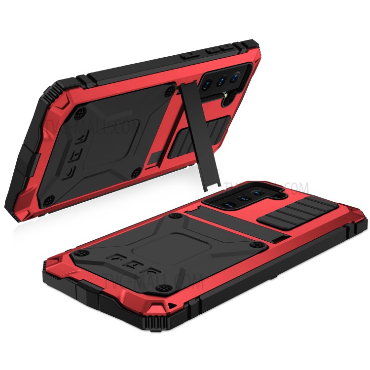 Shockproof Dustproof Kickstand TPU+Metal Protector Cover Kickstand Shell for Samsung Galaxy S21+ 5G - Red-8