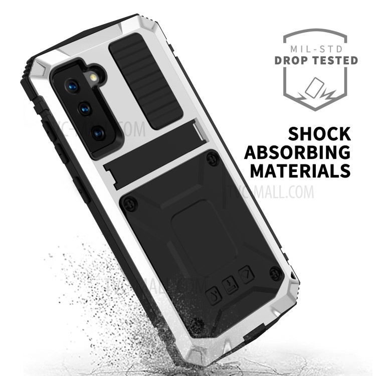 Shockproof Dustproof Kickstand TPU+Metal Protector Cover for Samsung Galaxy S21 Kickstand Shell - Silver-3