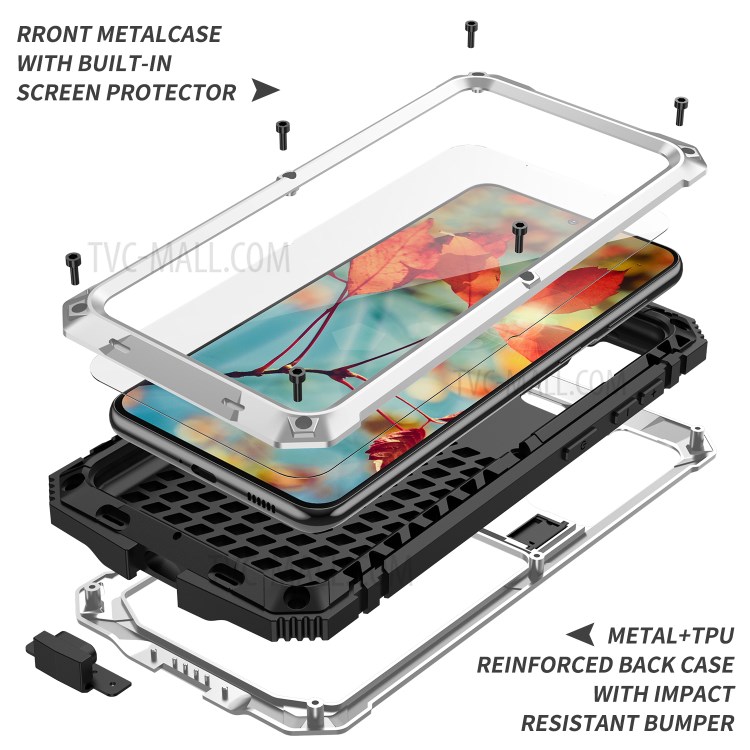 Shockproof Dustproof Kickstand TPU+Metal Protector Cover for Samsung Galaxy S21 Kickstand Shell - Silver-5
