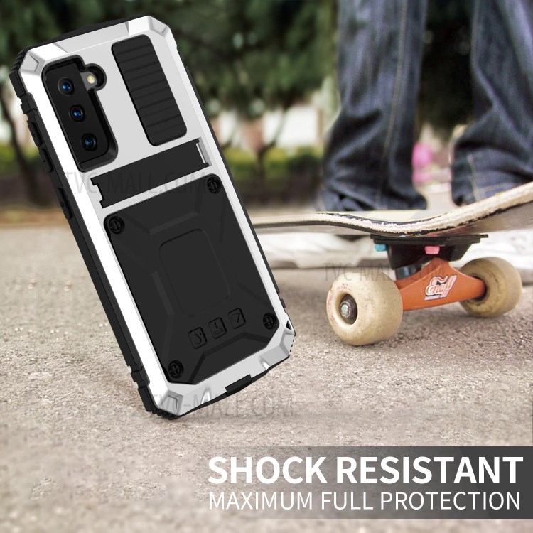 Shockproof Dustproof Kickstand TPU+Metal Protector Cover for Samsung Galaxy S21 Kickstand Shell - Silver-6