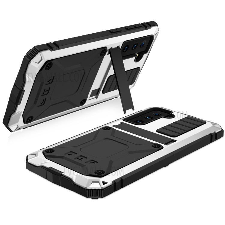 Shockproof Dustproof Kickstand TPU+Metal Protector Cover for Samsung Galaxy S21 Kickstand Shell - Silver-8