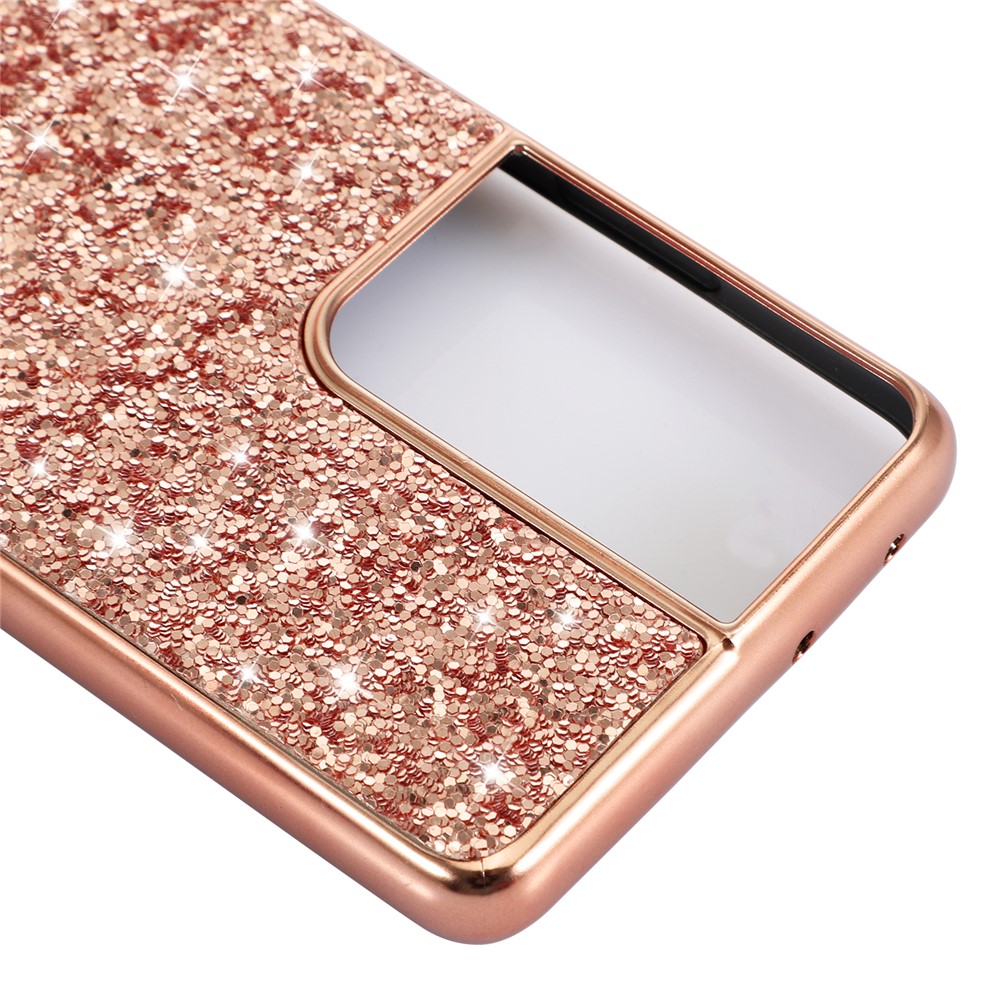 Glittering Sequins Design Plated TPU Frame + PC Hybrid Shell Case for Samsung Galaxy S21 Ultra 5G - Rose Gold-5