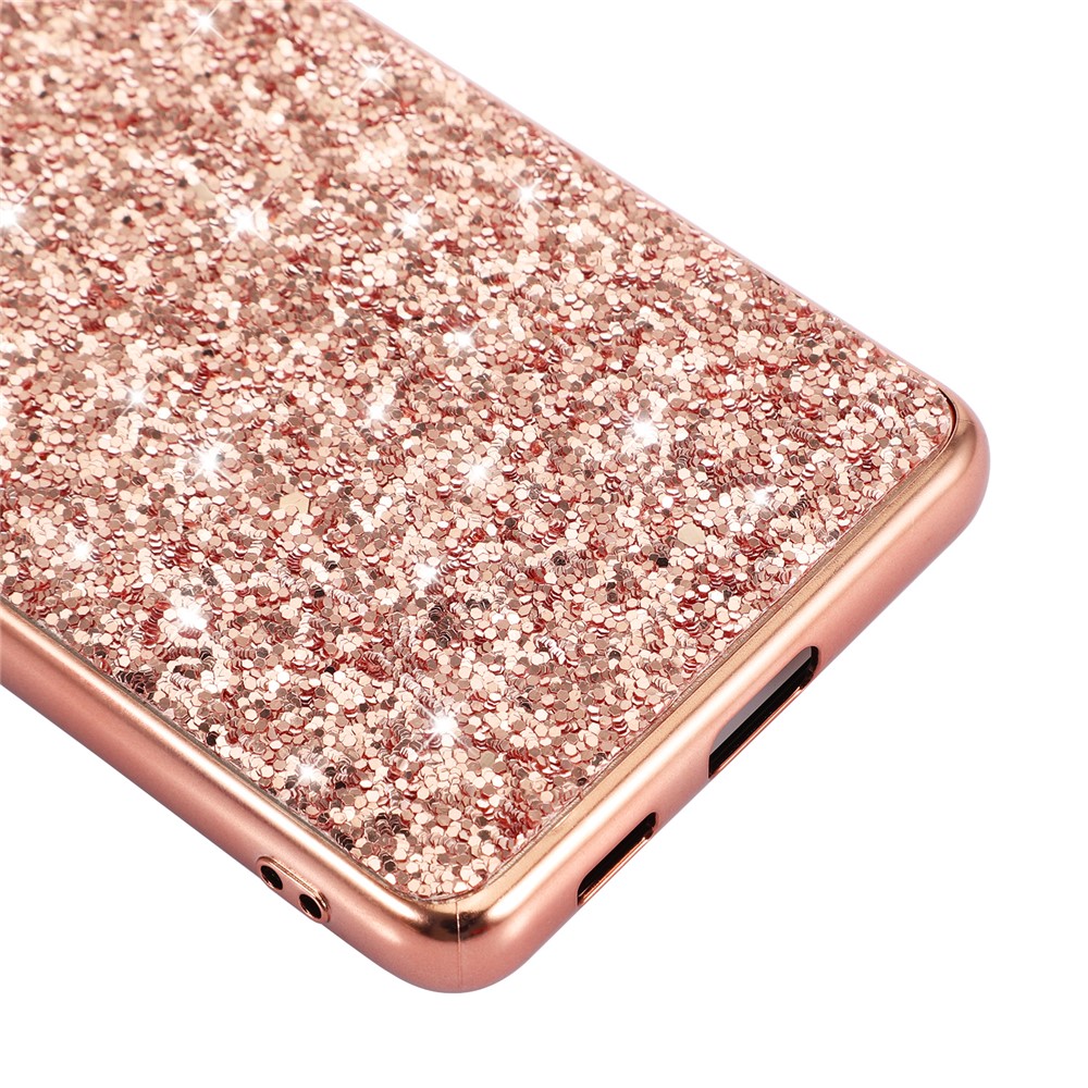 Glittering Sequins Design Plated TPU Frame + PC Hybrid Shell Case for Samsung Galaxy S21 Ultra 5G - Rose Gold-6