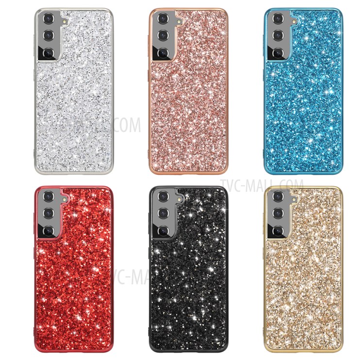 Glittering Sequins Design Plated TPU Frame + PC Hybrid Shell Case for Samsung Galaxy S21+ 5G - Red-2