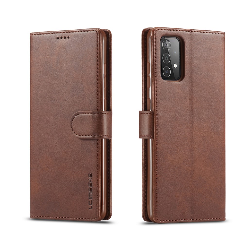 LC.IMEEKE Wallet Stand PU Leather Shell Mobile Phone Case for Samsung Galaxy A52 5G - Coffee-1