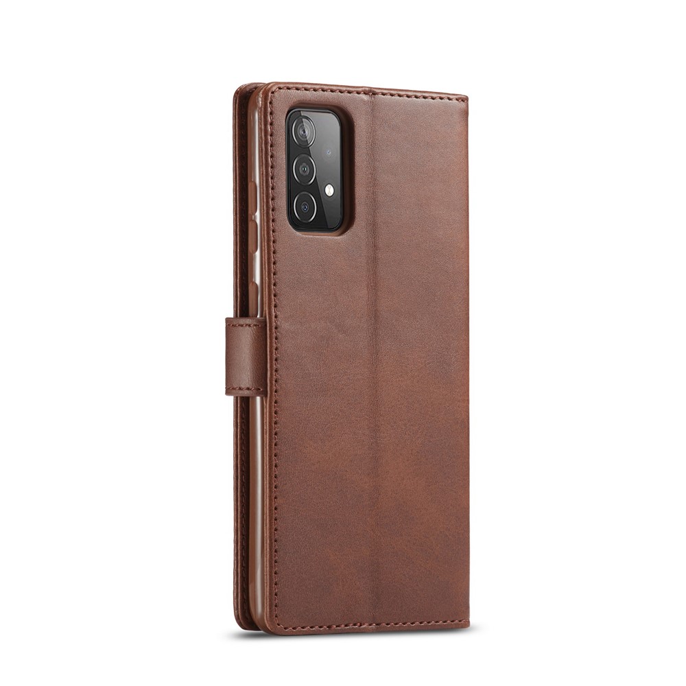 LC.IMEEKE Wallet Stand PU Leather Shell Mobile Phone Case for Samsung Galaxy A52 5G - Coffee-10