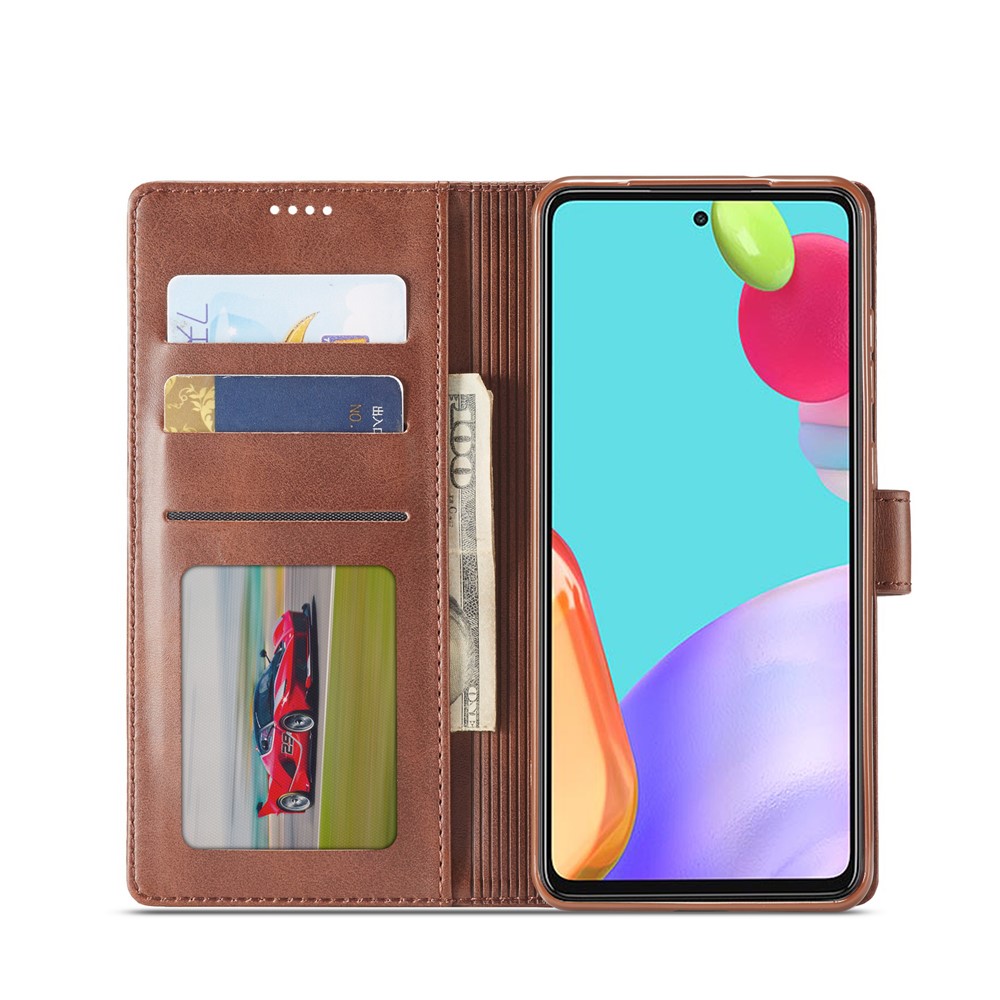 LC.IMEEKE Wallet Stand PU Leather Shell Mobile Phone Case for Samsung Galaxy A52 5G - Coffee-11