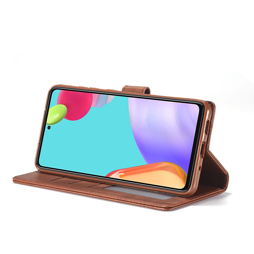 LC.IMEEKE Wallet Stand PU Leather Shell Mobile Phone Case for Samsung Galaxy A52 5G - Coffee-13