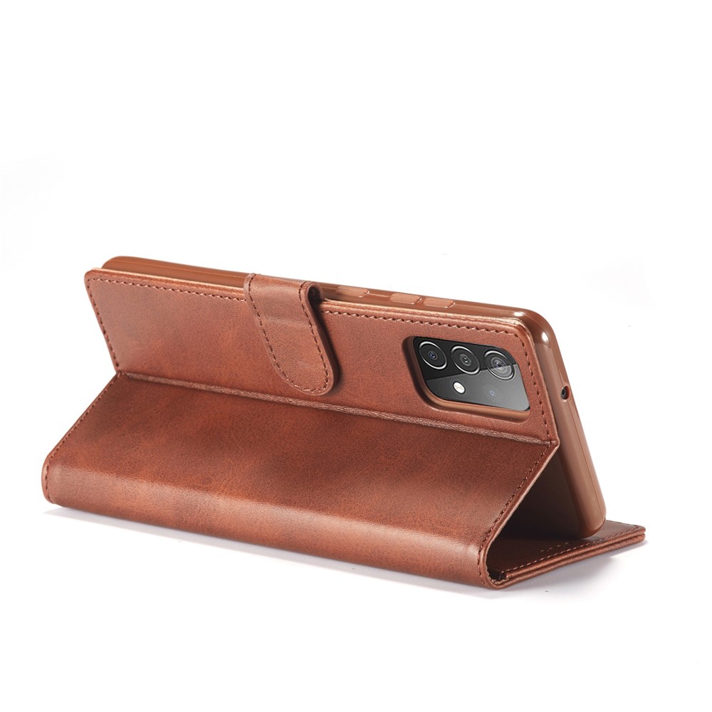LC.IMEEKE Wallet Stand PU Leather Shell Mobile Phone Case for Samsung Galaxy A52 5G - Coffee-14