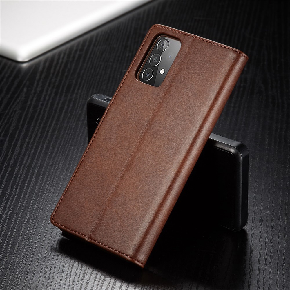 LC.IMEEKE Wallet Stand PU Leather Shell Mobile Phone Case for Samsung Galaxy A52 5G - Coffee-17