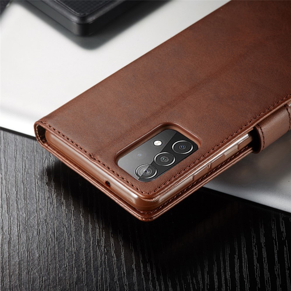 LC.IMEEKE Wallet Stand PU Leather Shell Mobile Phone Case for Samsung Galaxy A52 5G - Coffee-20