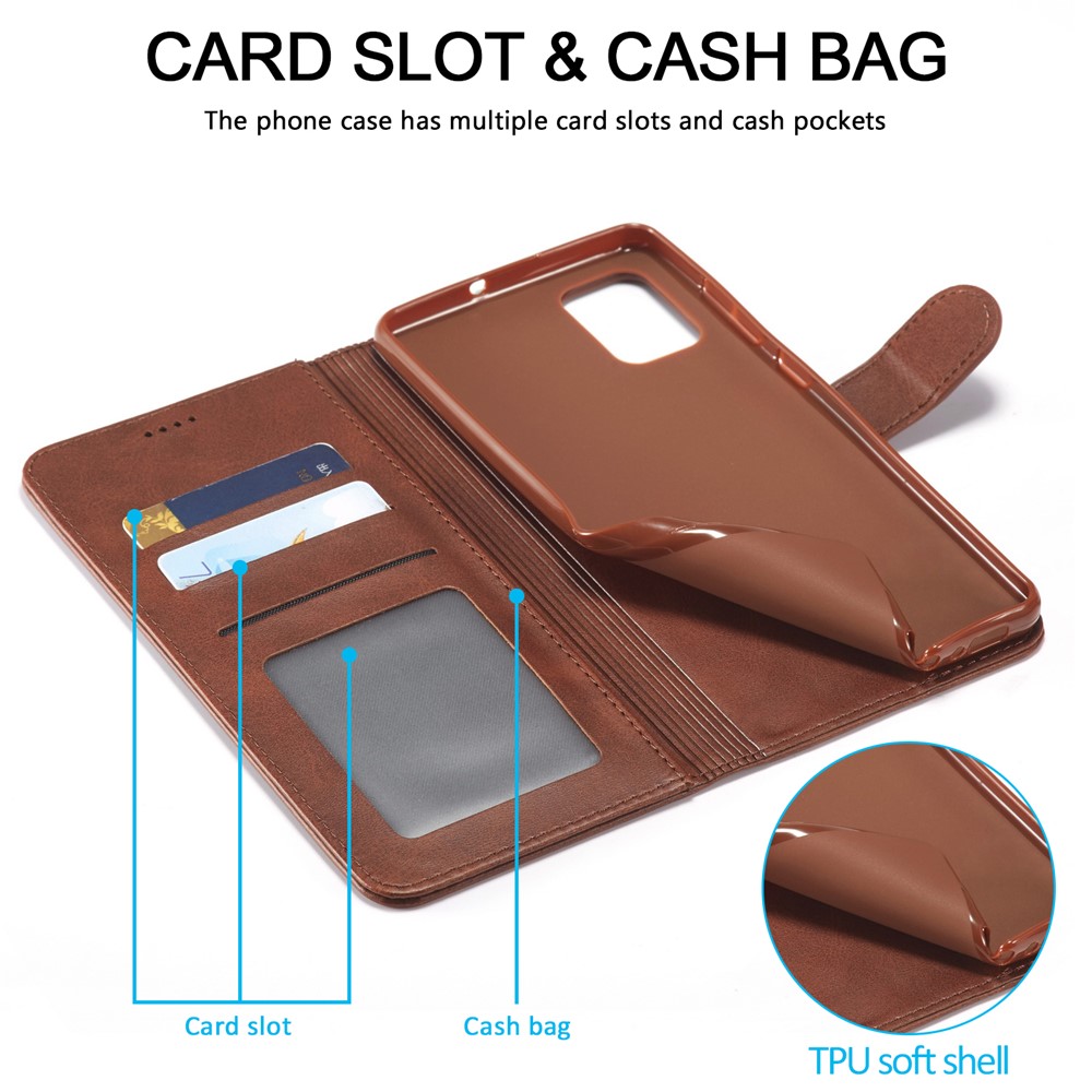 LC.IMEEKE Wallet Stand PU Leather Shell Mobile Phone Case for Samsung Galaxy A52 5G - Coffee-6