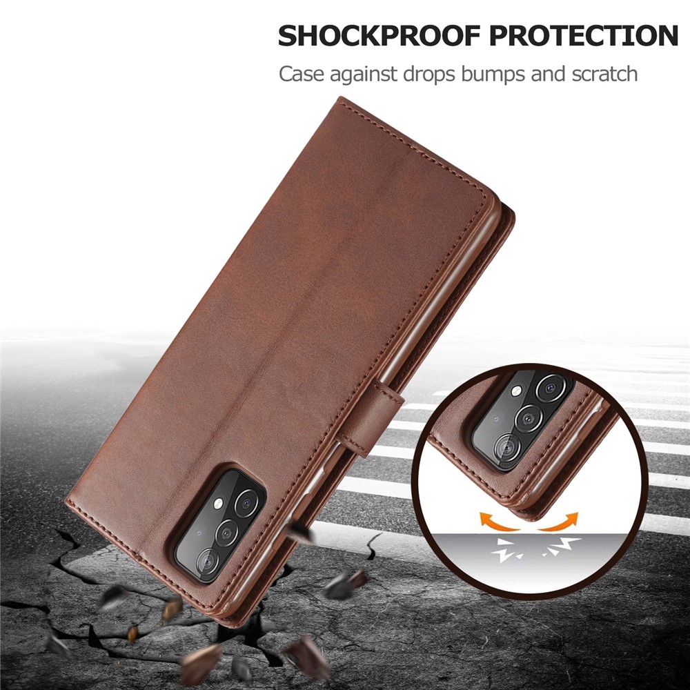 LC.IMEEKE Wallet Stand PU Leather Shell Mobile Phone Case for Samsung Galaxy A52 5G - Coffee-7