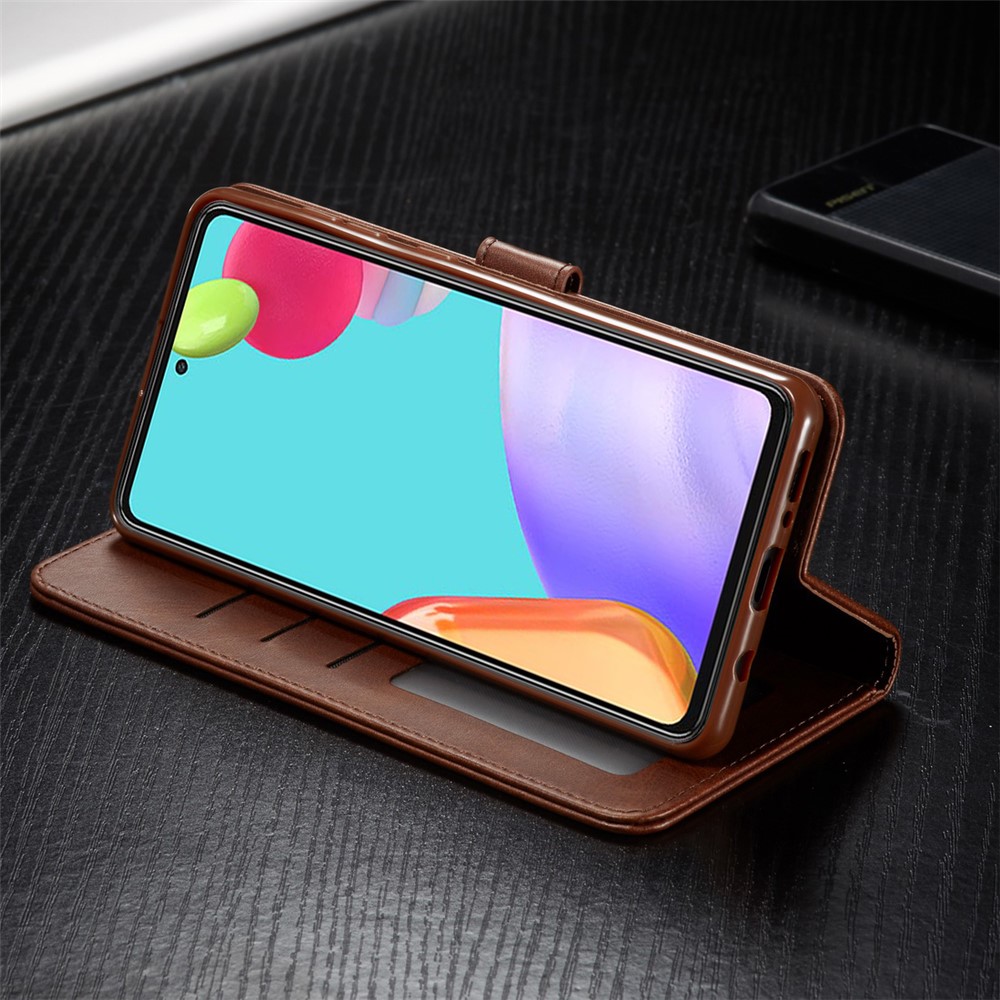 LC.IMEEKE Wallet Stand PU Leather Shell Mobile Phone Case for Samsung Galaxy A52 5G - Coffee-8