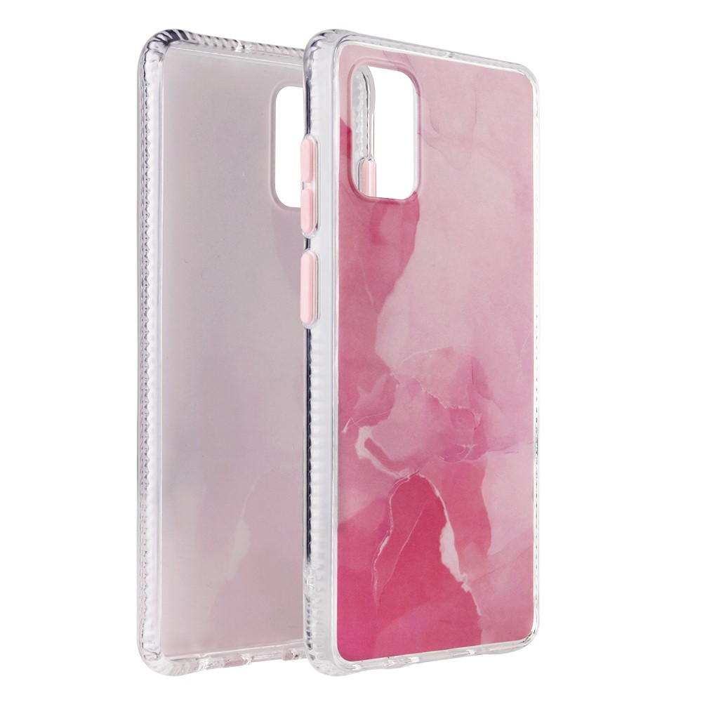 For Samsung Galaxy A71 SM-A715 Coloured Glaze Marble Pattern Back PC + TPU Case - Pink-2