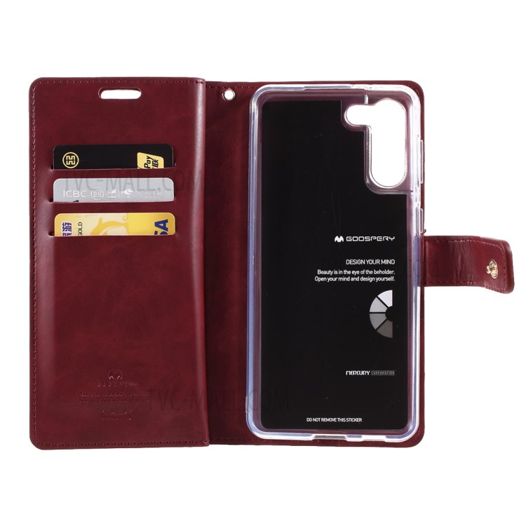 MERCURY GOOSPERY Mansoor Series Wallet Style Leather Cover Case for Samsung Galaxy S21+ - Wine Red-9