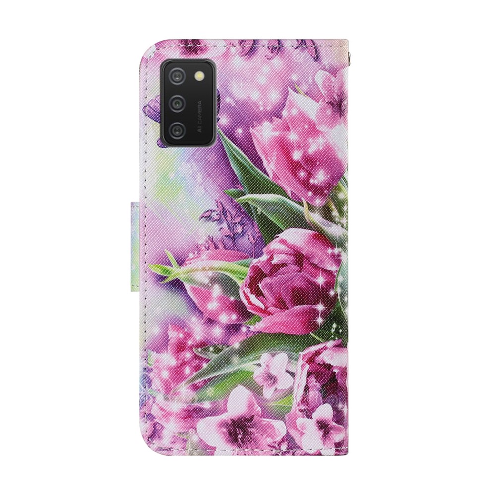 Pattern Printing TPU + PU Leather Wallet Stand Phone Case with Lanyard for Samsung Galaxy A02s (EU Version) - Vivid Flower-2