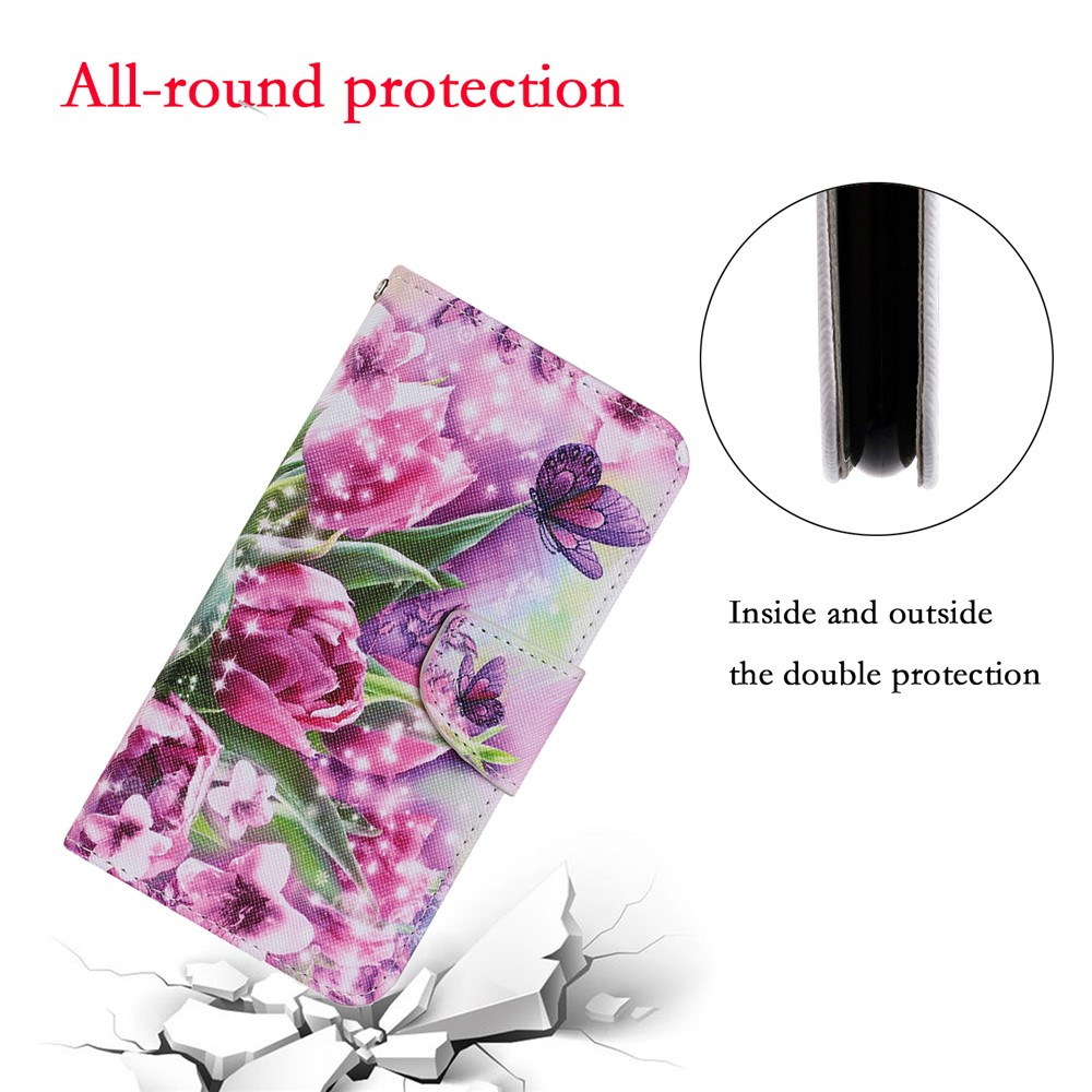 Pattern Printing TPU + PU Leather Wallet Stand Phone Case with Lanyard for Samsung Galaxy A02s (EU Version) - Vivid Flower-4