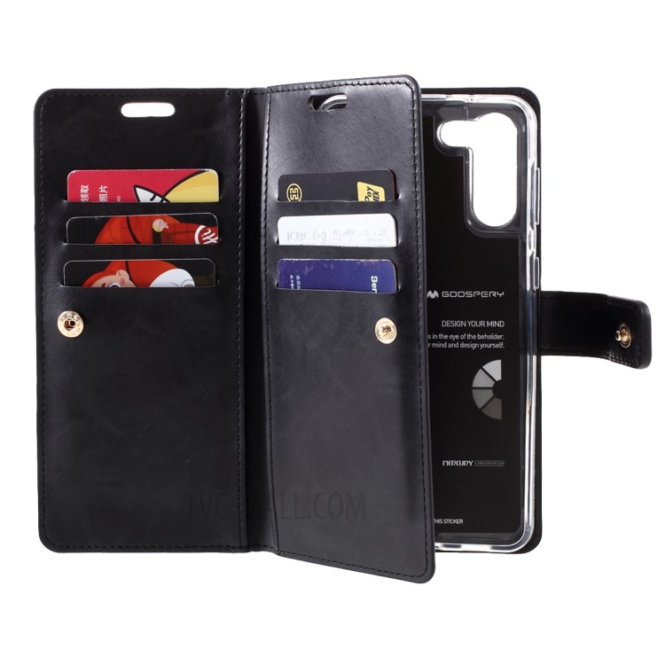 MERCURY GOOSPERY Mansoor Series Wallet Style Leather Cover Case for Samsung Galaxy S21 - Black-9