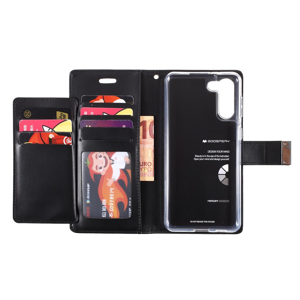 MERCURY GOOSPERY Rich Diary Metal Buckle Wallet PU Leather Case for Samsung Galaxy S21+ - Black-12