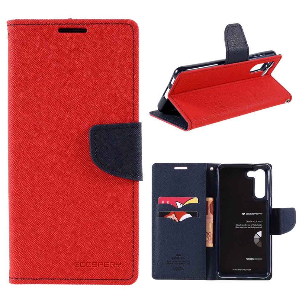 MERCURY GOOSPERY Leather Wallet Stand Shell for Samsung Galaxy S21+ Cover - Red-1