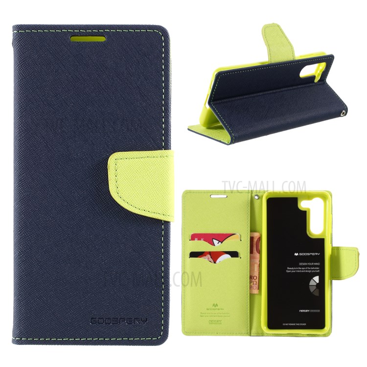 MERCURY GOOSPERY Contrast Color Leather Stand Shell for Samsung Galaxy S21 Cover - Dark Blue-1
