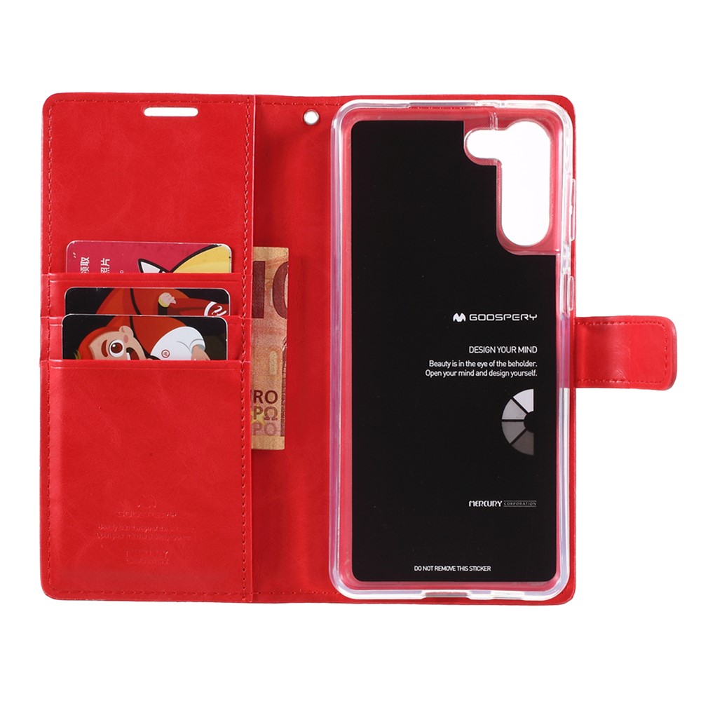 MERCURY GOOSPERY Blue Moon Wallet Leather Cover for Samsung Galaxy S21 Protector Shell - Red-7