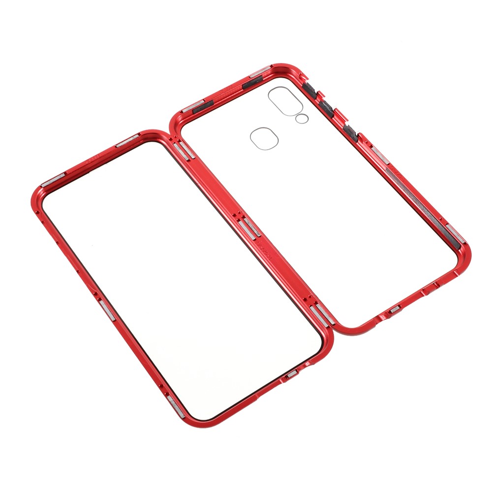 Full Protection Magnetic Adsorption Metal Frame + Double-sided Tempered Glass Phone Shell for Samsung Galaxy A40 - Red-1