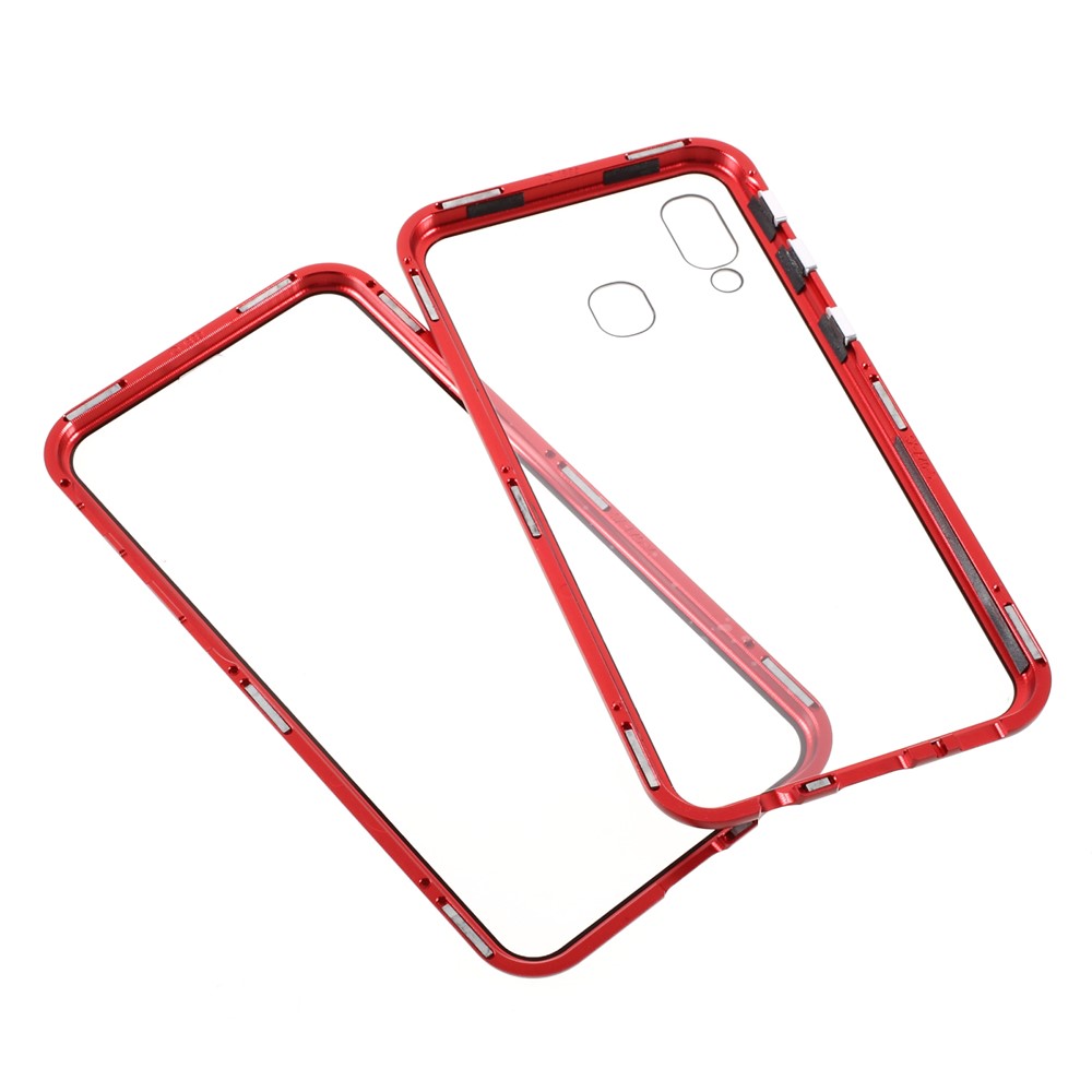Full Protection Magnetic Adsorption Metal Frame + Double-sided Tempered Glass Phone Shell for Samsung Galaxy A40 - Red-2