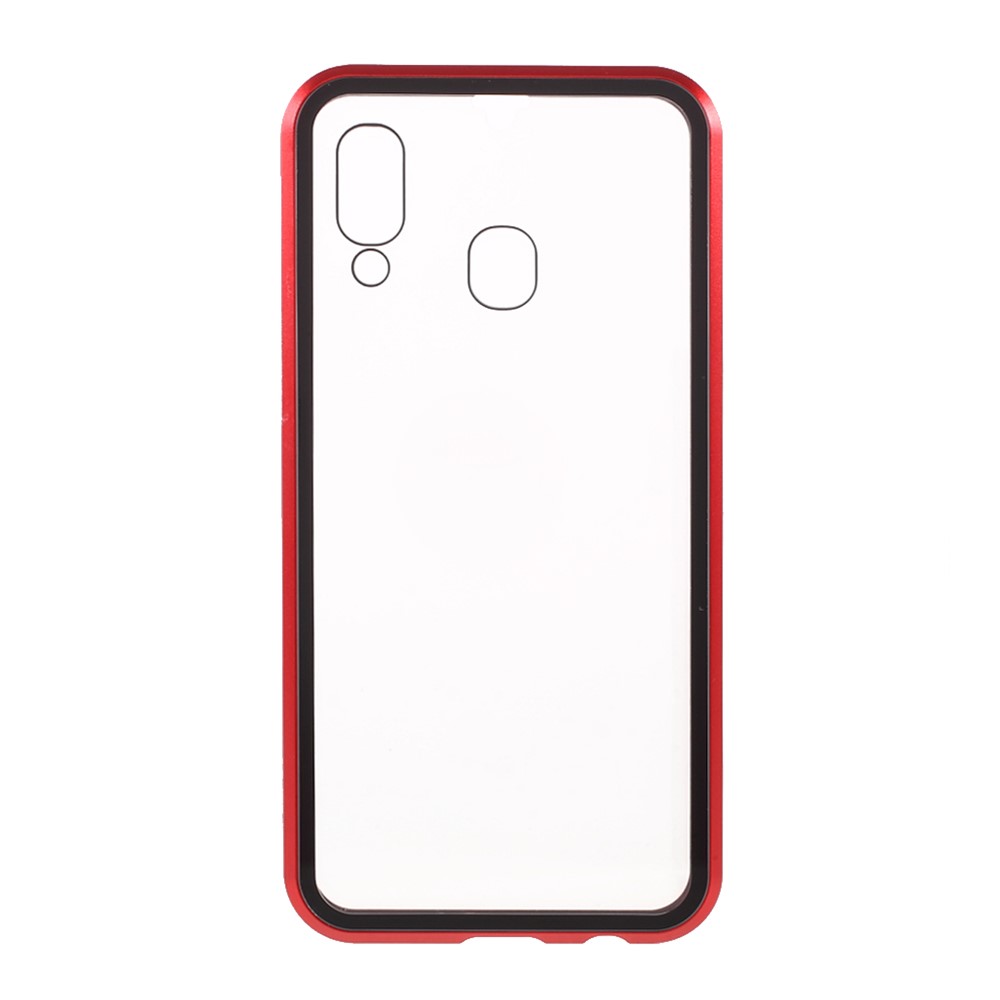 Full Protection Magnetic Adsorption Metal Frame + Double-sided Tempered Glass Phone Shell for Samsung Galaxy A40 - Red-3