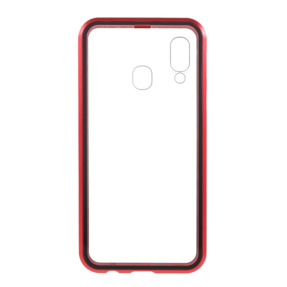 Full Protection Magnetic Adsorption Metal Frame + Double-sided Tempered Glass Phone Shell for Samsung Galaxy A40 - Red-4