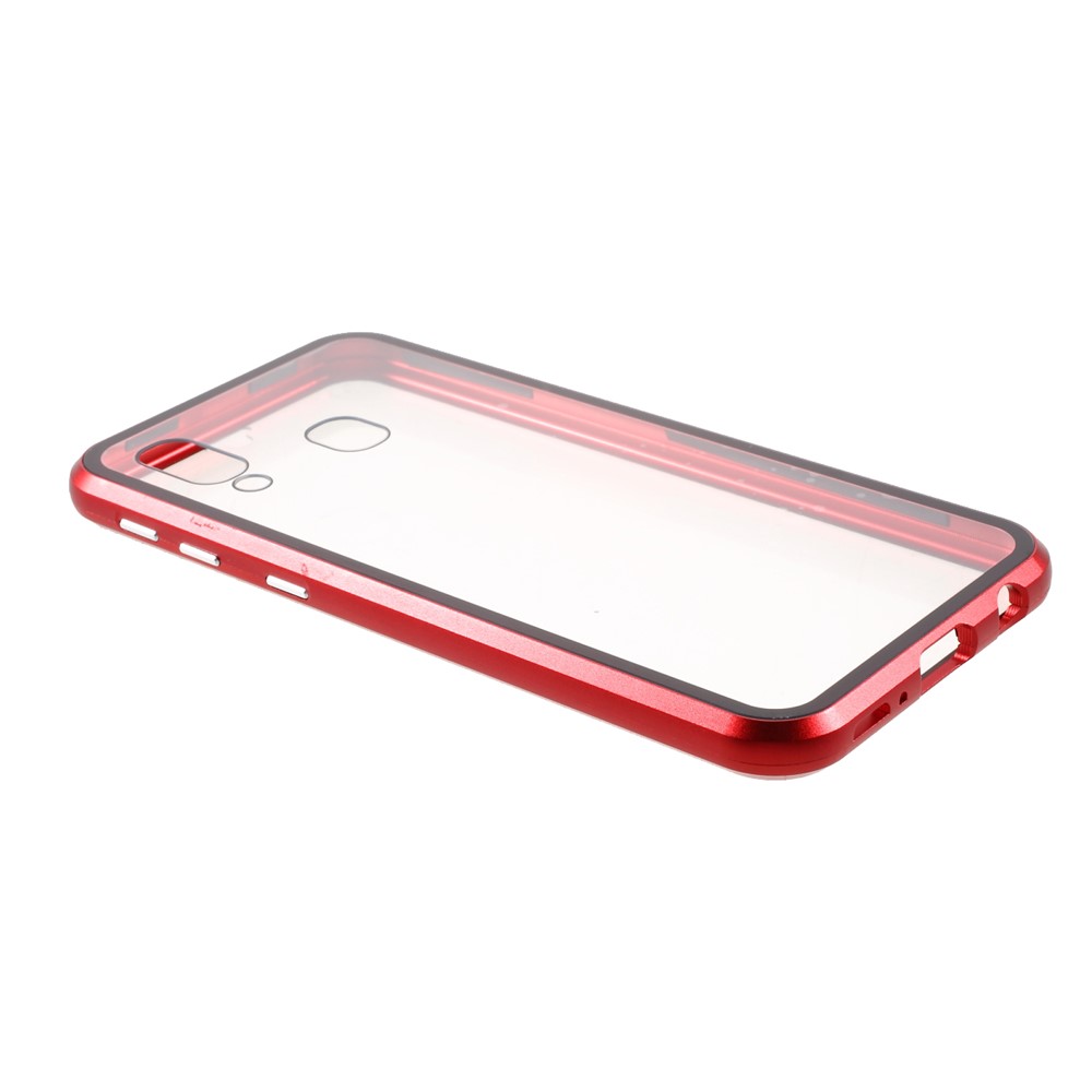 Full Protection Magnetic Adsorption Metal Frame + Double-sided Tempered Glass Phone Shell for Samsung Galaxy A40 - Red-5