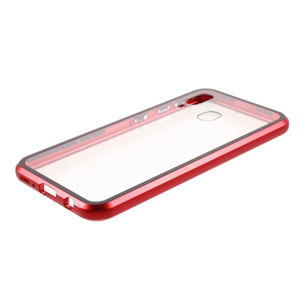 Full Protection Magnetic Adsorption Metal Frame + Double-sided Tempered Glass Phone Shell for Samsung Galaxy A40 - Red-6