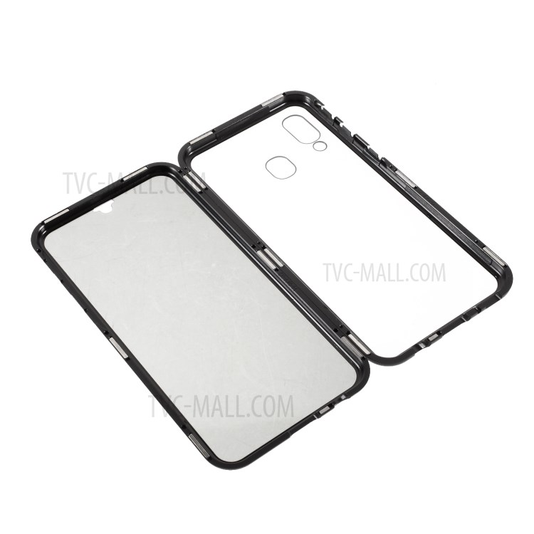 Full Coverage Magnetic Metal Frame + Double-sided Tempered Glass Anti-peep Case for Samsung Galaxy A40 - Black-1