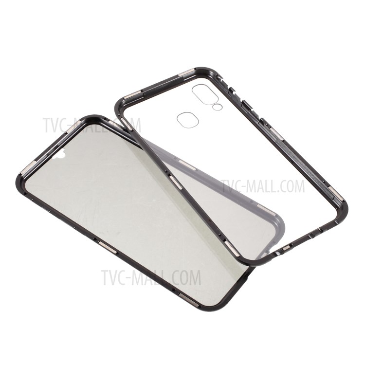 Full Coverage Magnetic Metal Frame + Double-sided Tempered Glass Anti-peep Case for Samsung Galaxy A40 - Black-3