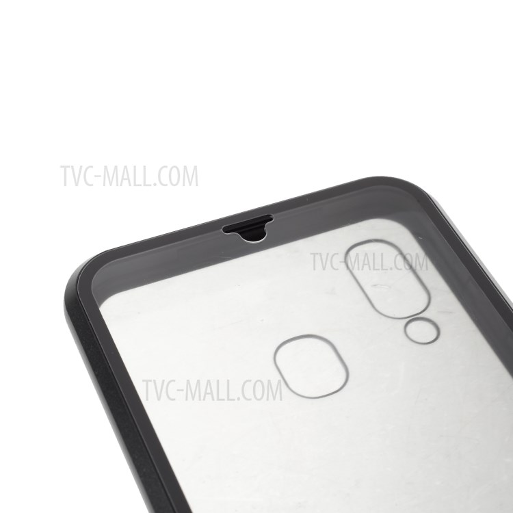 Full Coverage Magnetic Metal Frame + Double-sided Tempered Glass Anti-peep Case for Samsung Galaxy A40 - Black-9