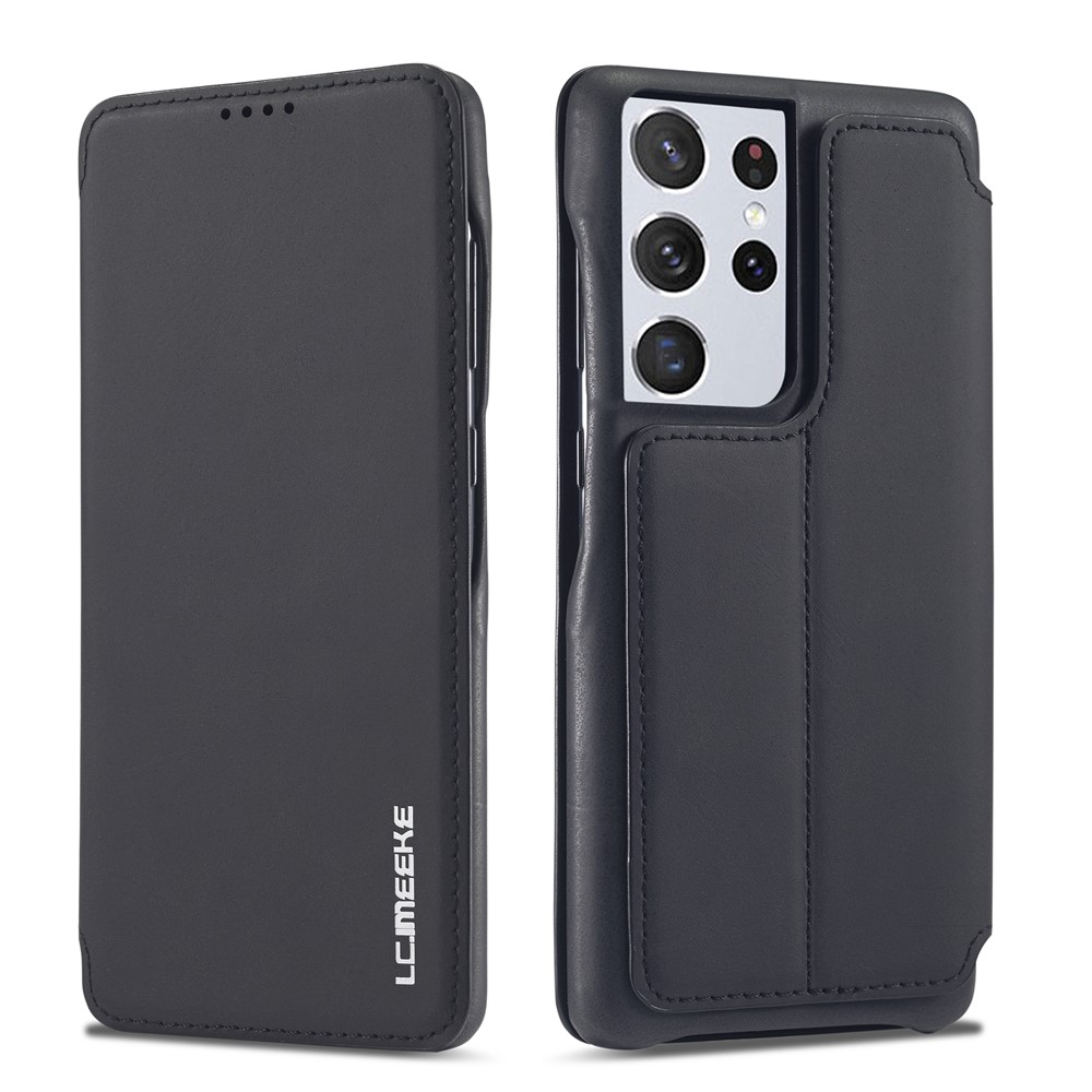 LC.IMEEKE Retro Style Protector Stand Leather Case with Card Holder for Samsung Galaxy S21 Ultra - Black-1