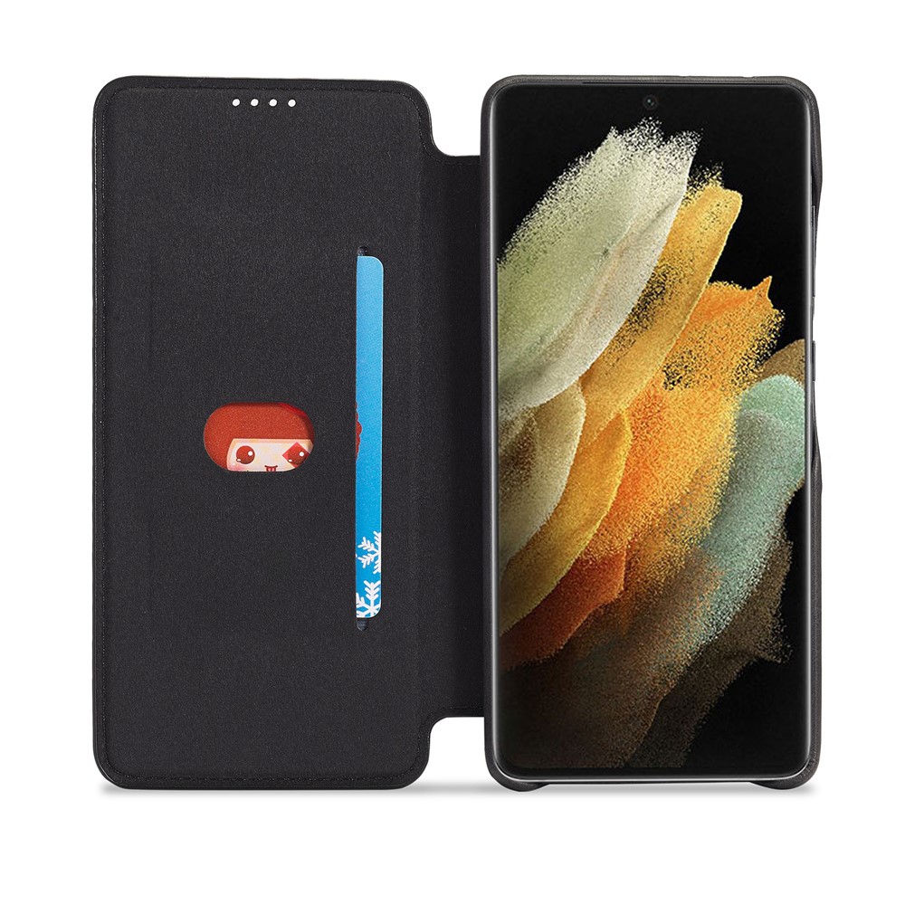 LC.IMEEKE Retro Style Protector Stand Leather Case with Card Holder for Samsung Galaxy S21 Ultra - Black-10