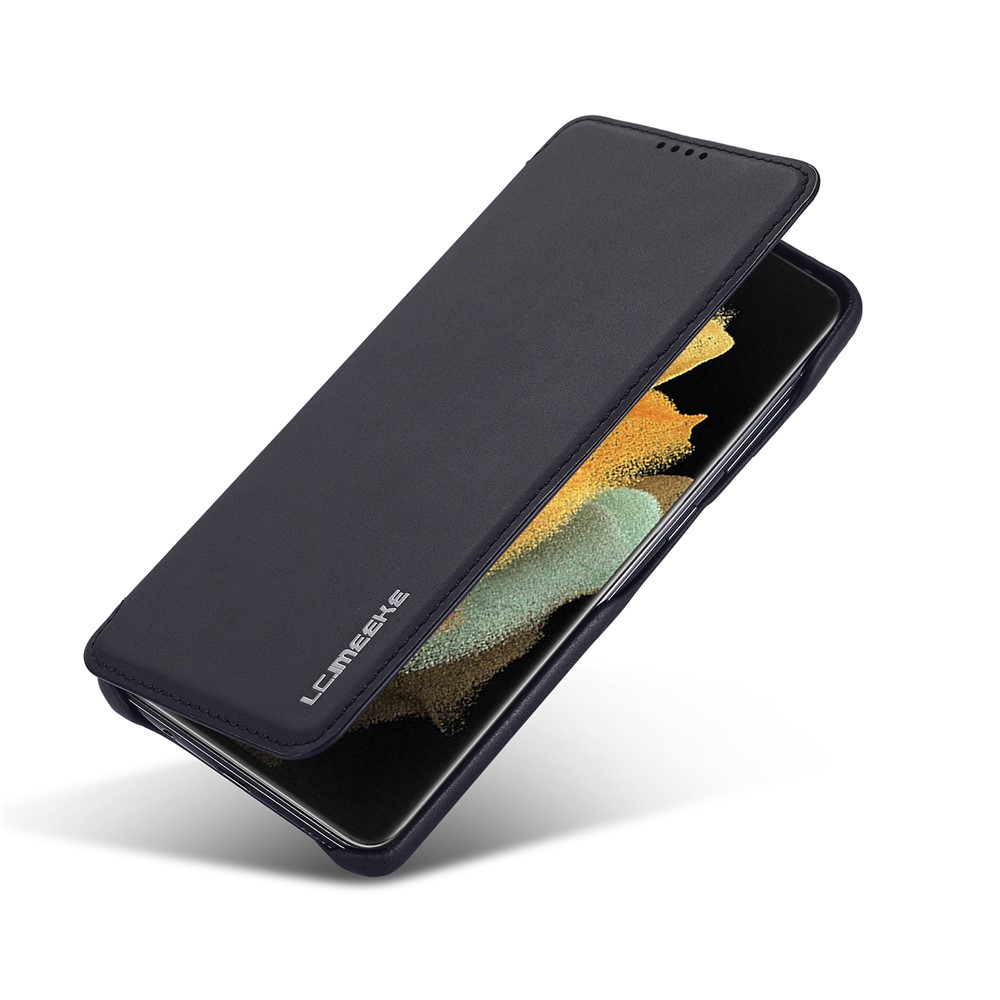 LC.IMEEKE Retro Style Protector Stand Leather Case with Card Holder for Samsung Galaxy S21 Ultra - Black-12