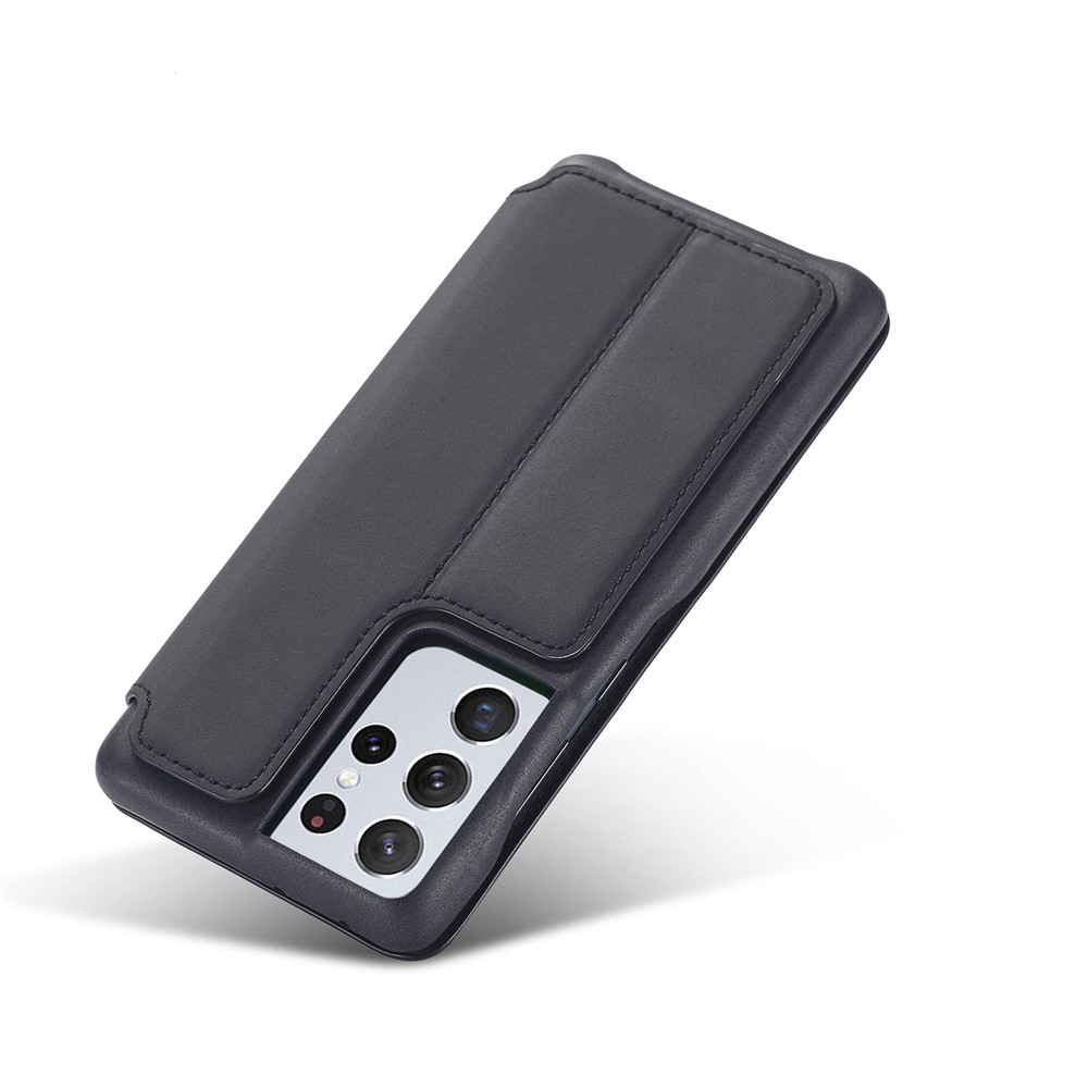 LC.IMEEKE Retro Style Protector Stand Leather Case with Card Holder for Samsung Galaxy S21 Ultra - Black-13