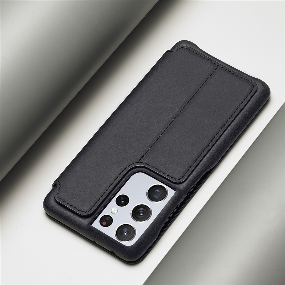 LC.IMEEKE Retro Style Protector Stand Leather Case with Card Holder for Samsung Galaxy S21 Ultra - Black-14