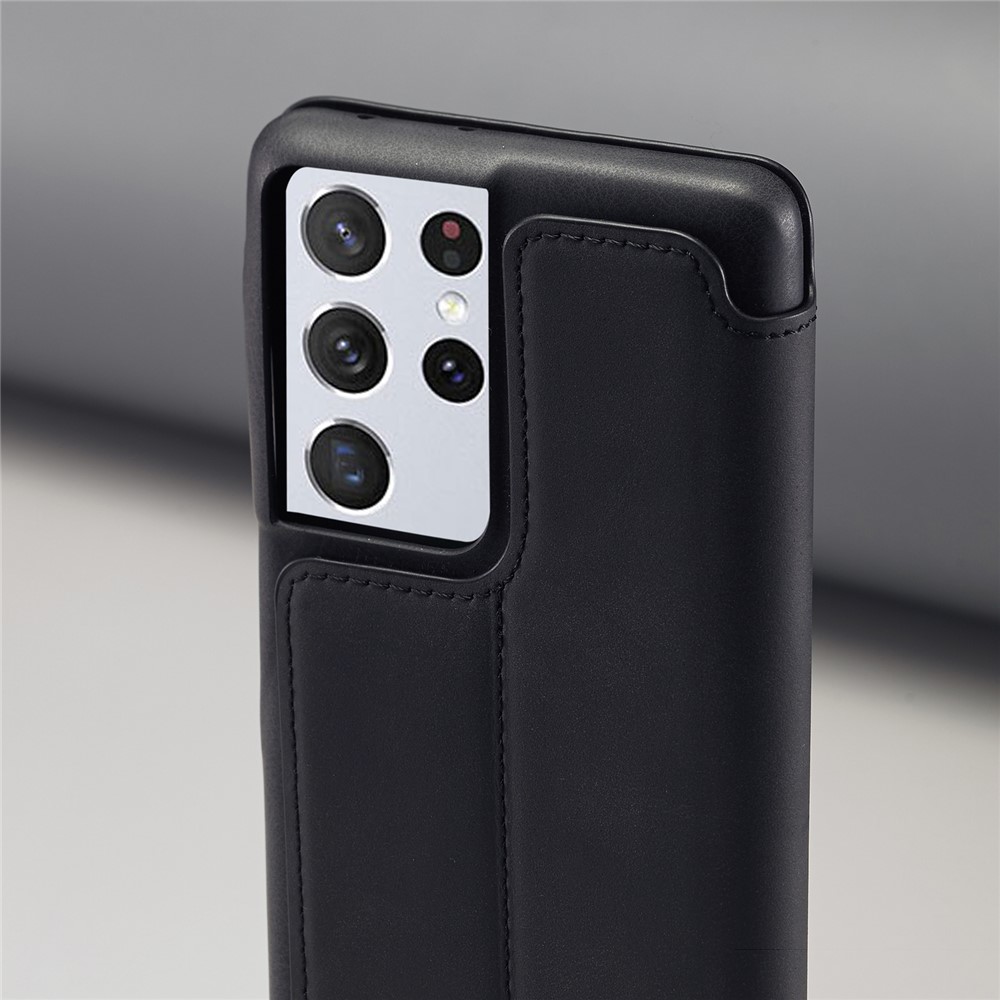 LC.IMEEKE Retro Style Protector Stand Leather Case with Card Holder for Samsung Galaxy S21 Ultra - Black-16