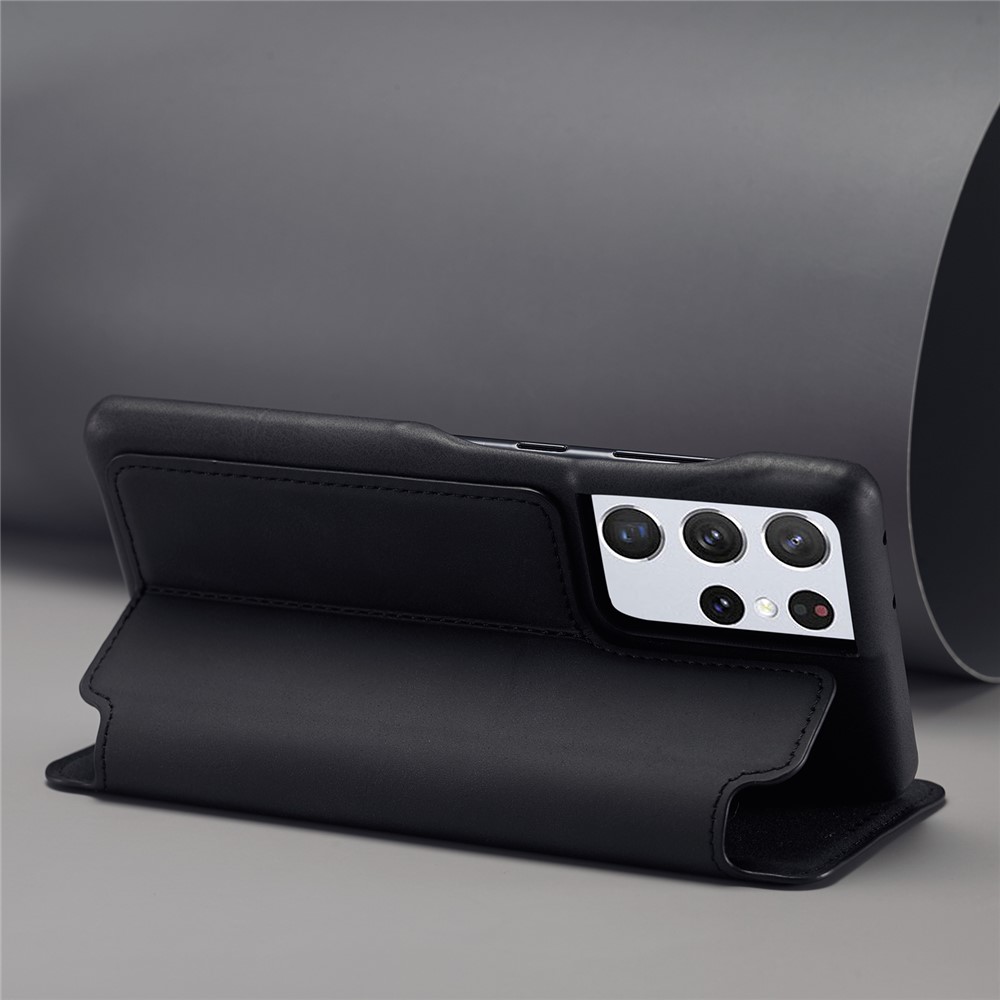 LC.IMEEKE Retro Style Protector Stand Leather Case with Card Holder for Samsung Galaxy S21 Ultra - Black-17