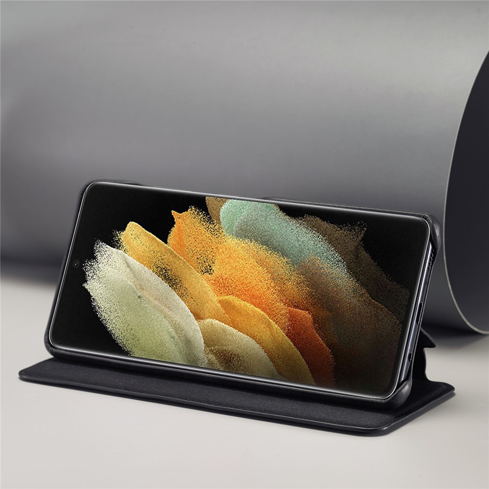 LC.IMEEKE Retro Style Protector Stand Leather Case with Card Holder for Samsung Galaxy S21 Ultra - Black-18