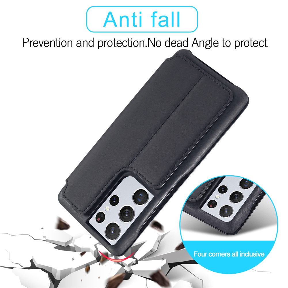 LC.IMEEKE Retro Style Protector Stand Leather Case with Card Holder for Samsung Galaxy S21 Ultra - Black-2