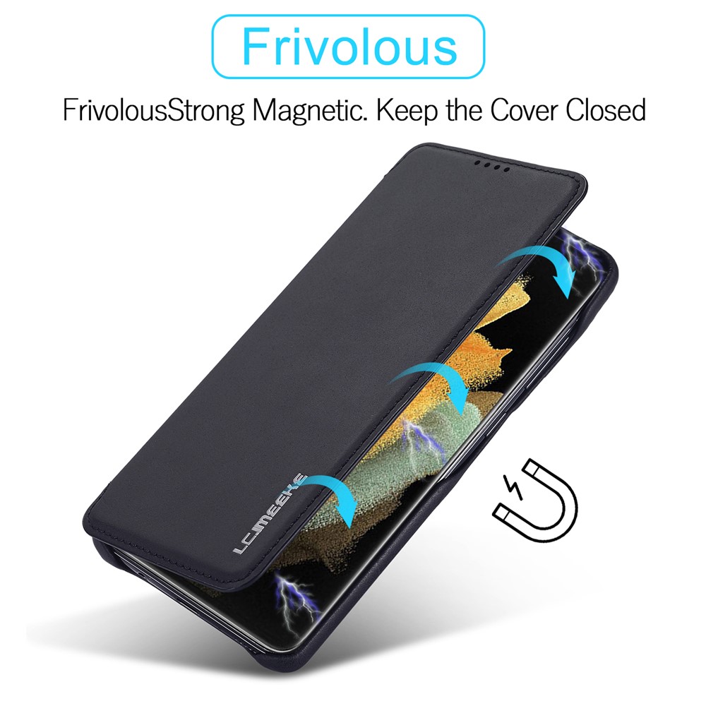 LC.IMEEKE Retro Style Protector Stand Leather Case with Card Holder for Samsung Galaxy S21 Ultra - Black-3